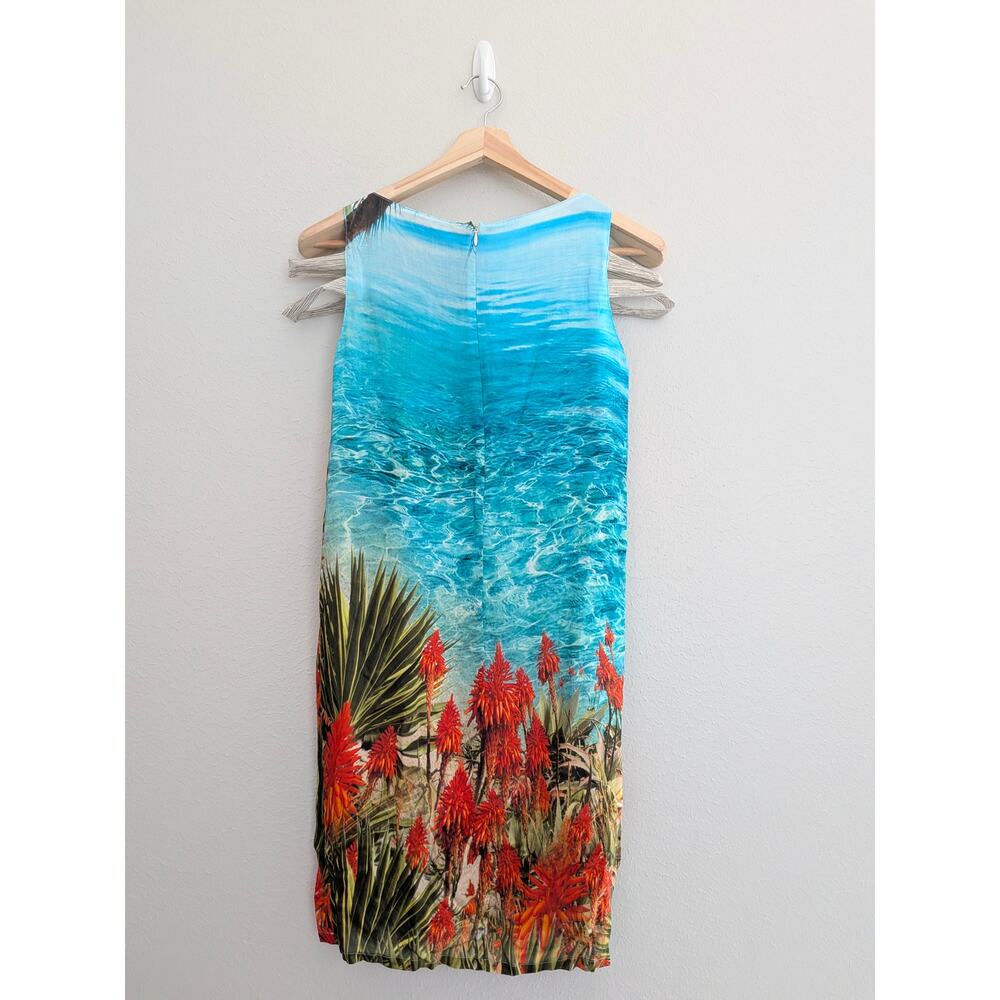 Oblique Creations Italian Designer Tropical Dress Blue Size 0 US Small - Picture 2 of 7